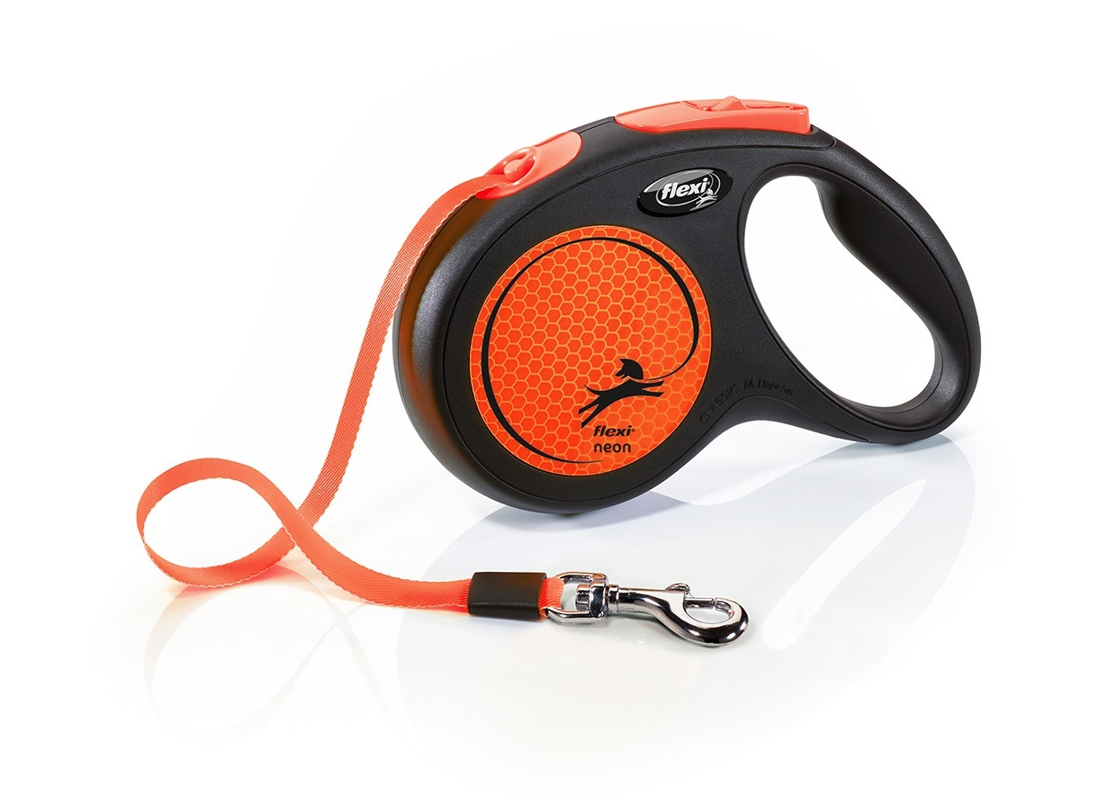 Inerces pavada suņiem – Trixie Flexi NEON, tape leash, M: 5 m, neon orange.