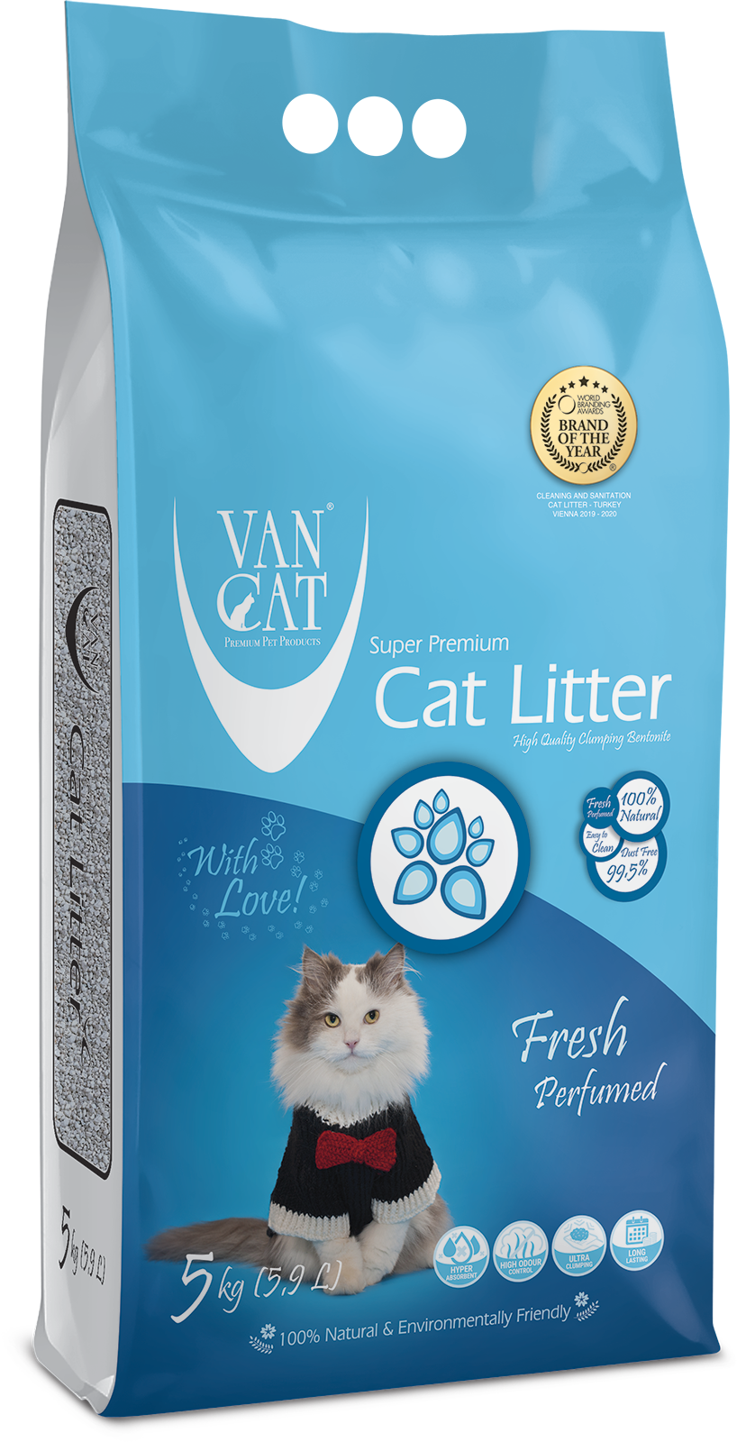 VAN CAT Fresh - cementējošas smiltis kaķu tualetei 5kg Cementējošas smiltis, pelēkas, ar svaigu aromātu