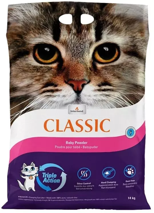 Intersand Extreme Classic Baby Powder 14kg - Cementējošās smiltis kaķu tualetēm ar bērnu pūderi